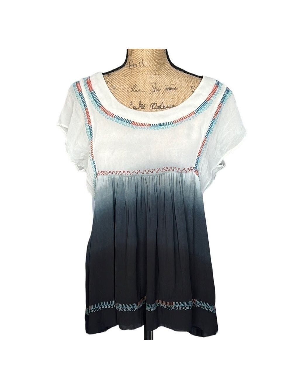 Ivy Jane Dip Dye Chiffon Top Embroidered